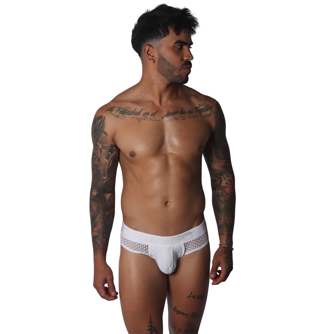 Provocative White Brief on model by Gigo Underwear