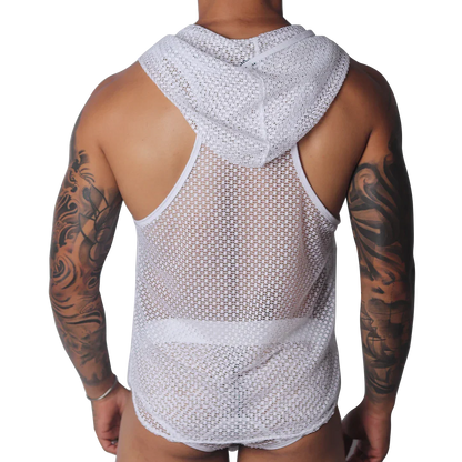 Provocative White Hoody Tshirt back view by Gigo Underwear