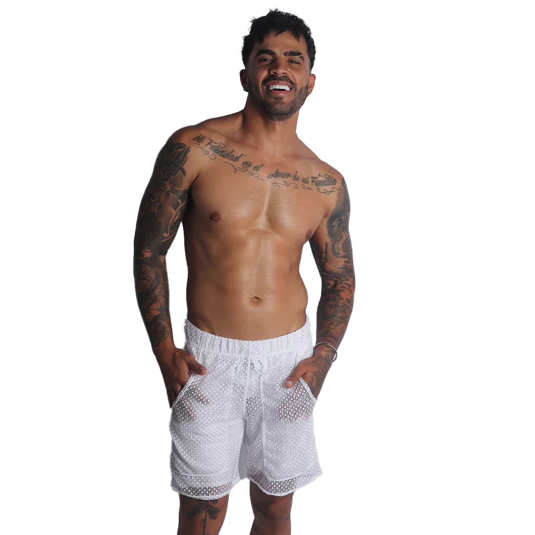 Provocative White Short on model by Gigo Underwear