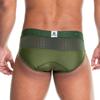 Prudence Green Brief on model by Gigo Underwear