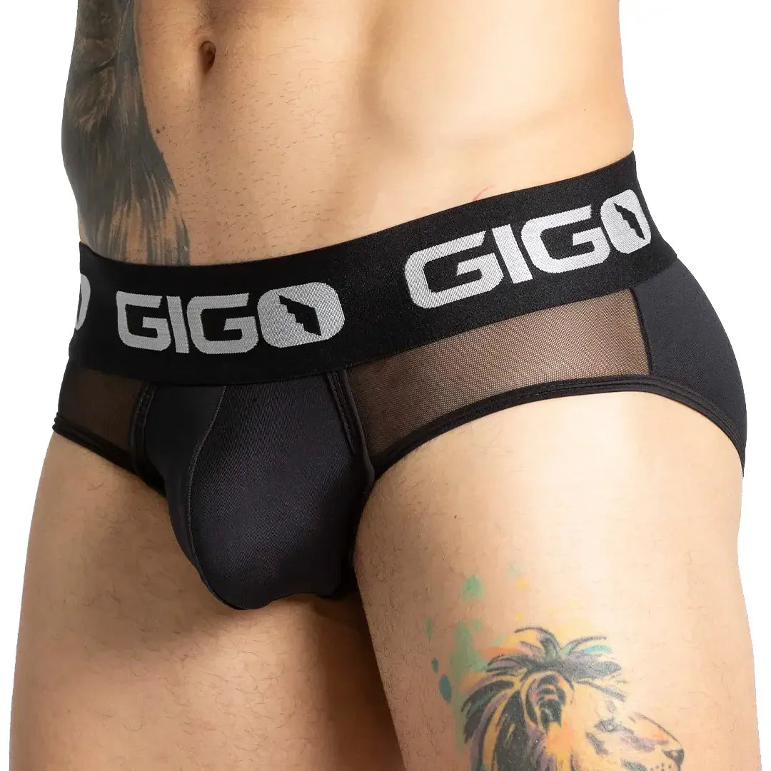 Purity Black Brief front view by Gigo Underwear