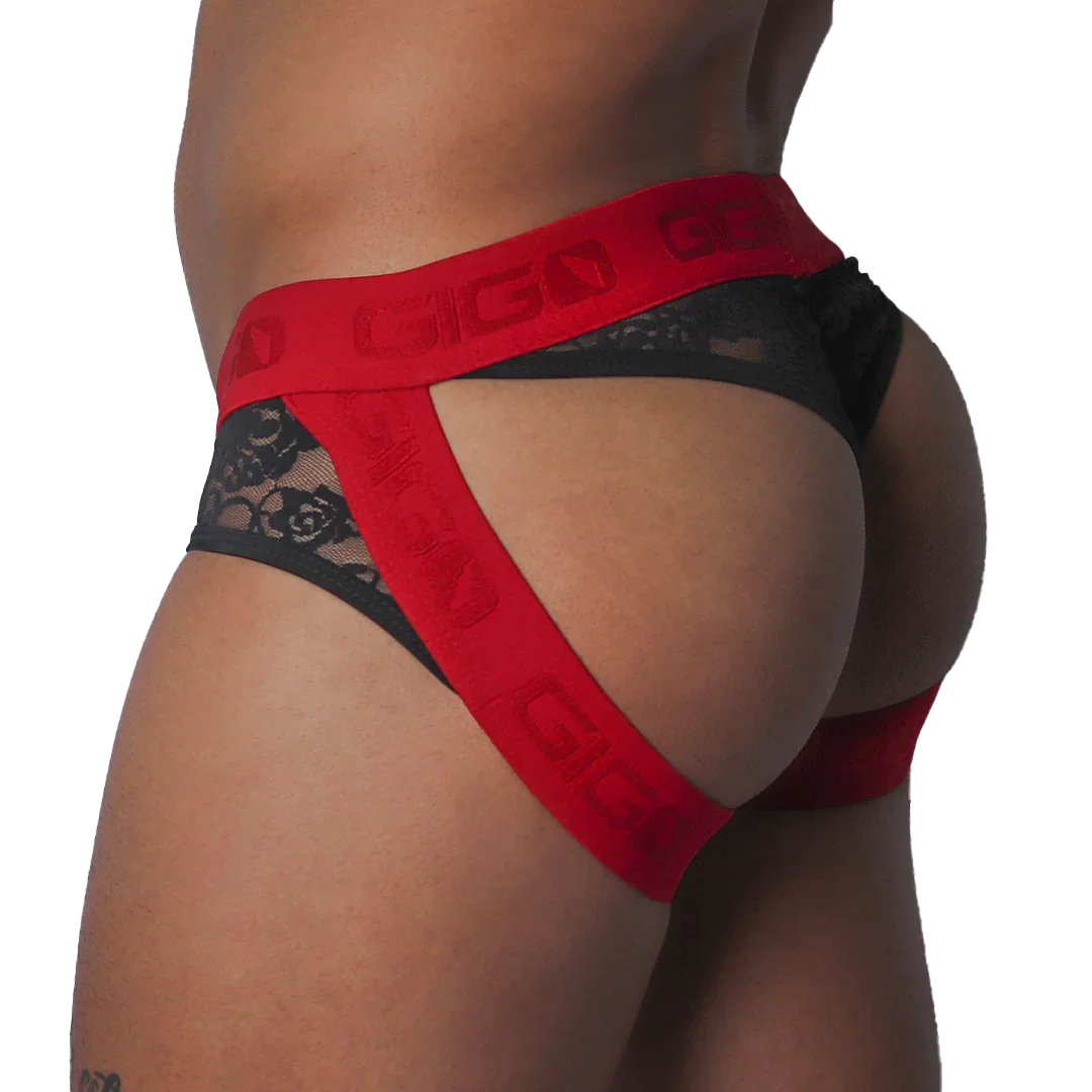 Romantic Black Jock Thong front view by Gigo Underwear