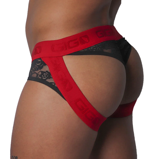 Romantic Black Jock Thong front view by Gigo Underwear