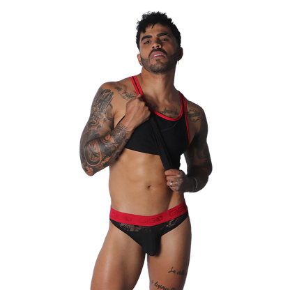 Romantic Black Tank on model by Gigo Underwear