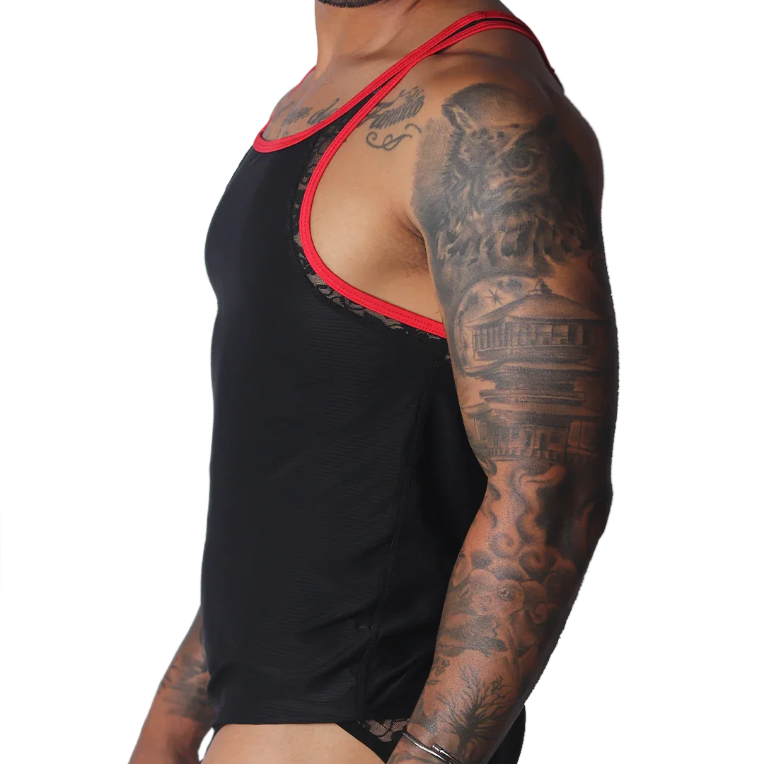 Romantic Black Tank front view by Gigo Underwear