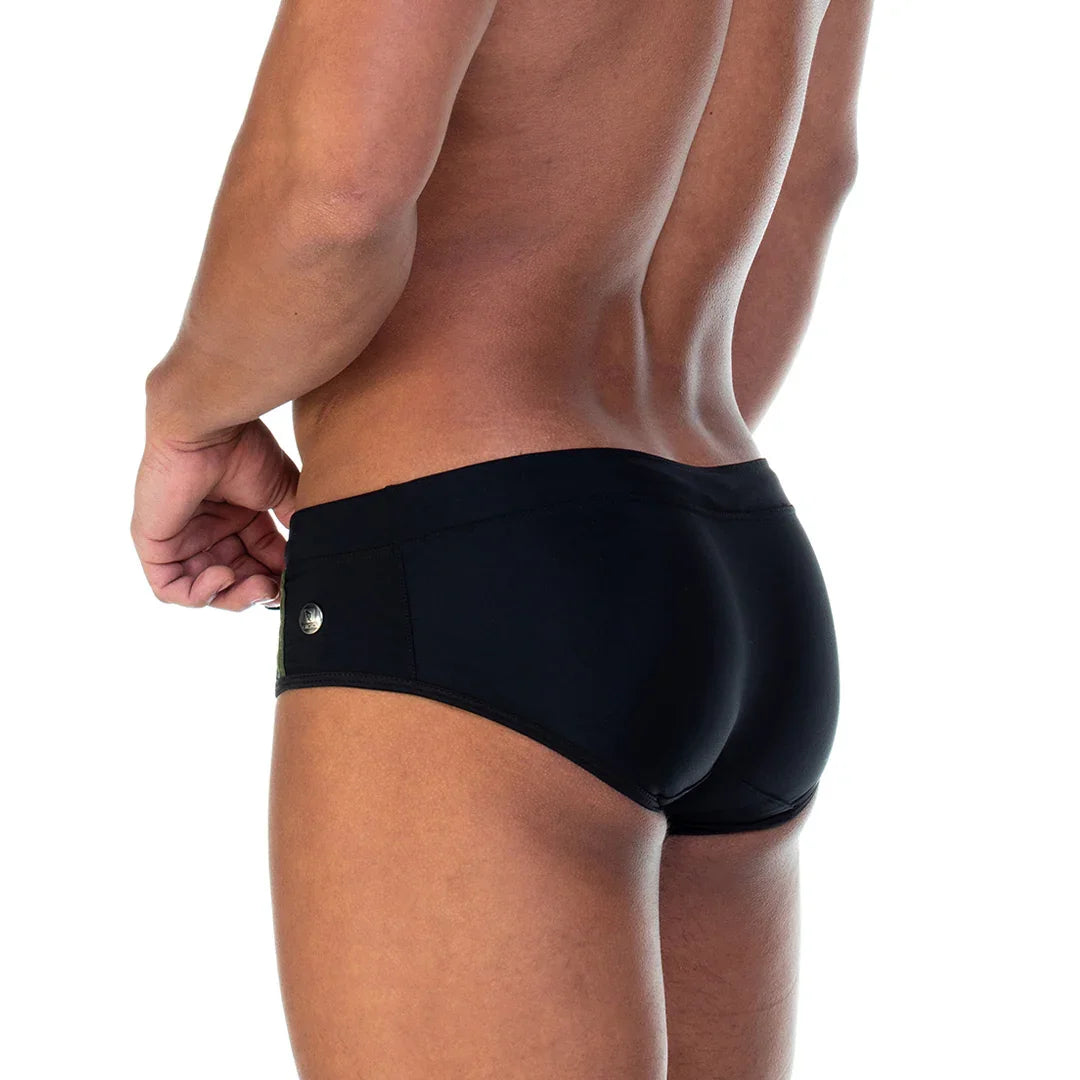Soccer Black Swim Brief front view by Gigo Underwear