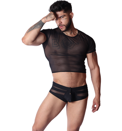 Spectrum Black Crop Top on model by Gigo Underwear
