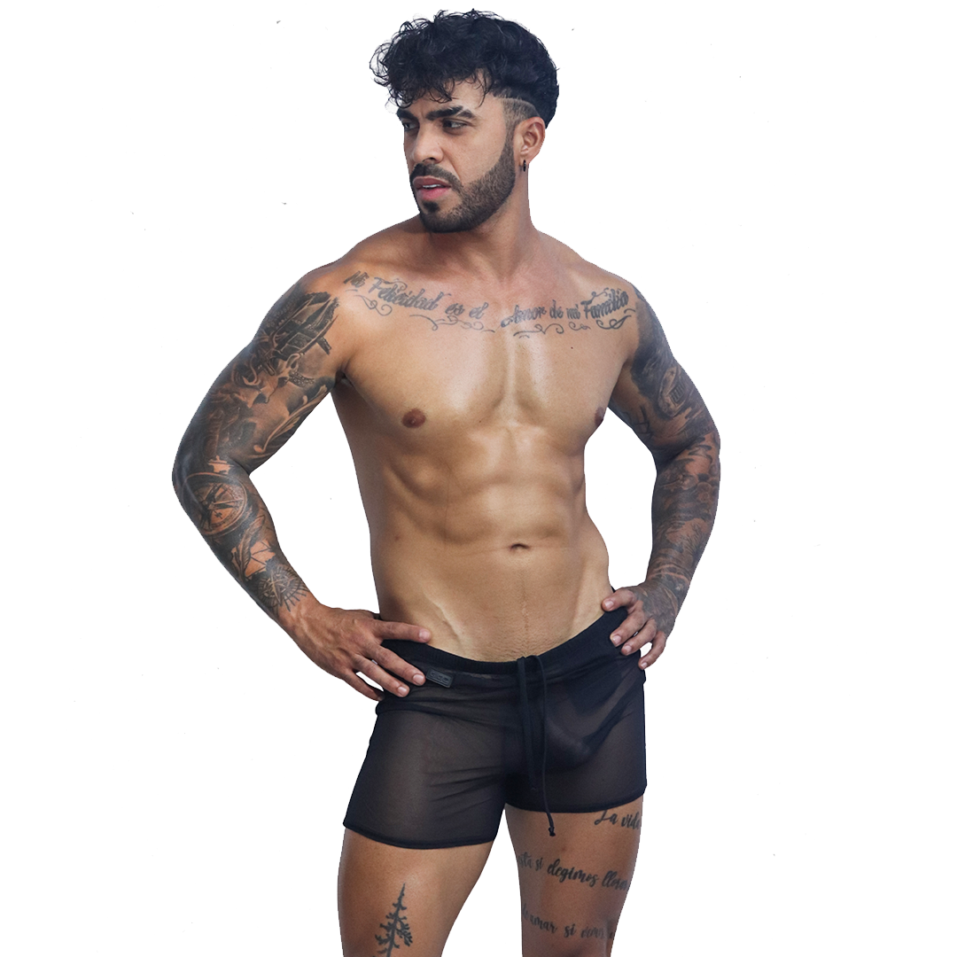 Spectrum Black Hot Shorts on model by Gigo Underwear