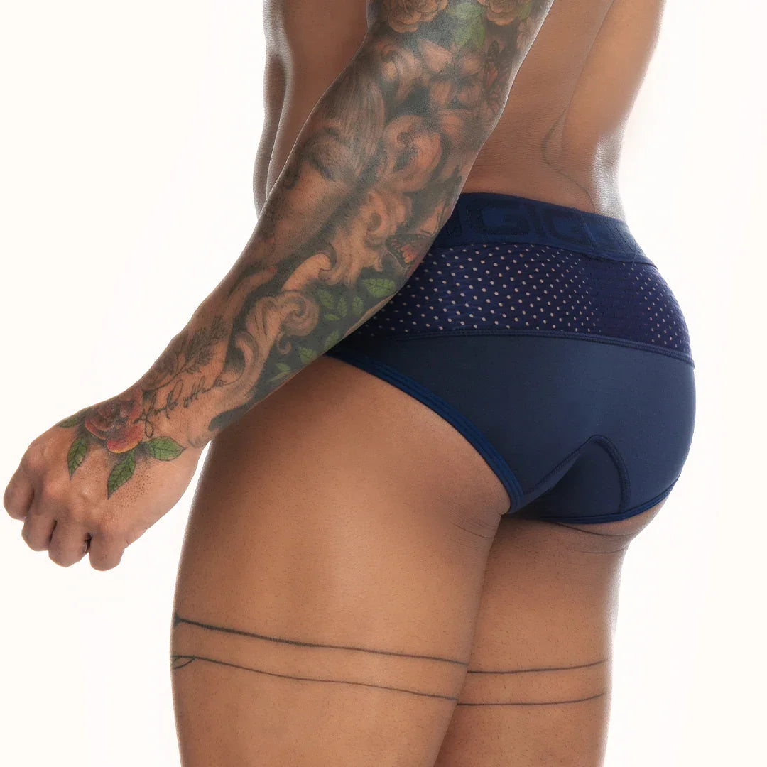 Strech Blue Brief front view by Gigo Underwear