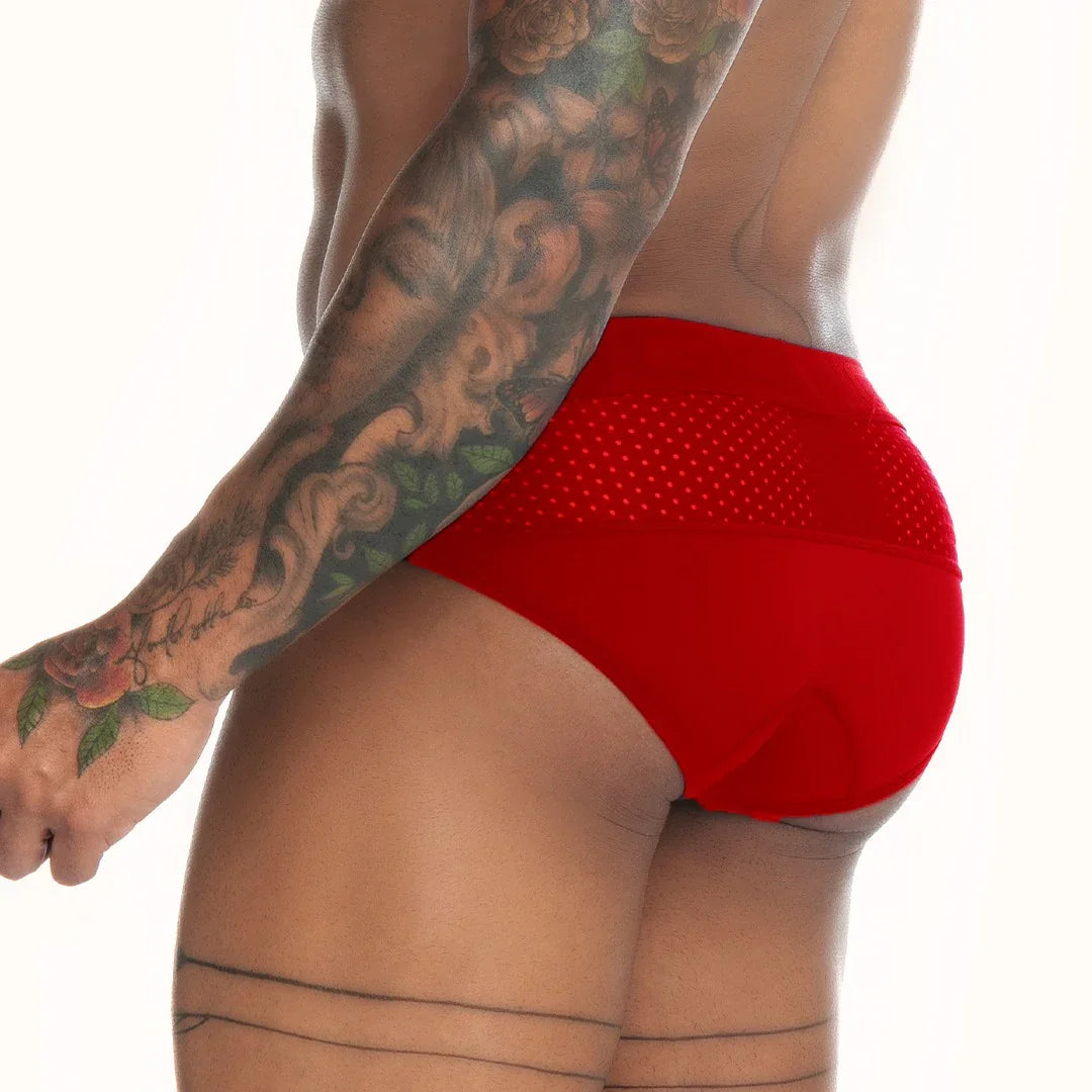 Strech Red Brief front view by Gigo Underwear
