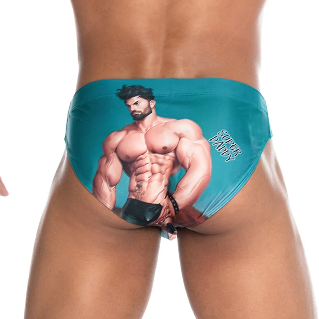 Super Daddy Blue Swim Brief front view by Gigo Underwear
