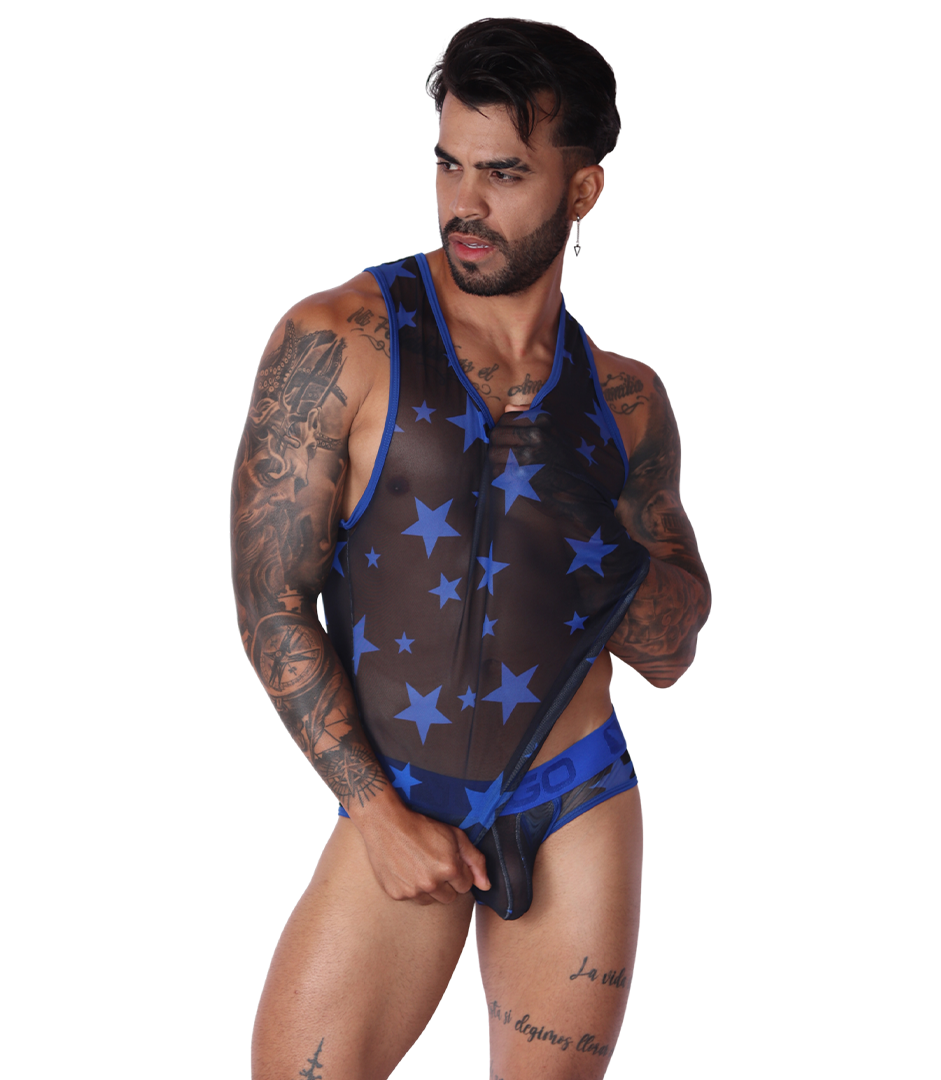 Star Blue Tank on model by Gigo Underwear