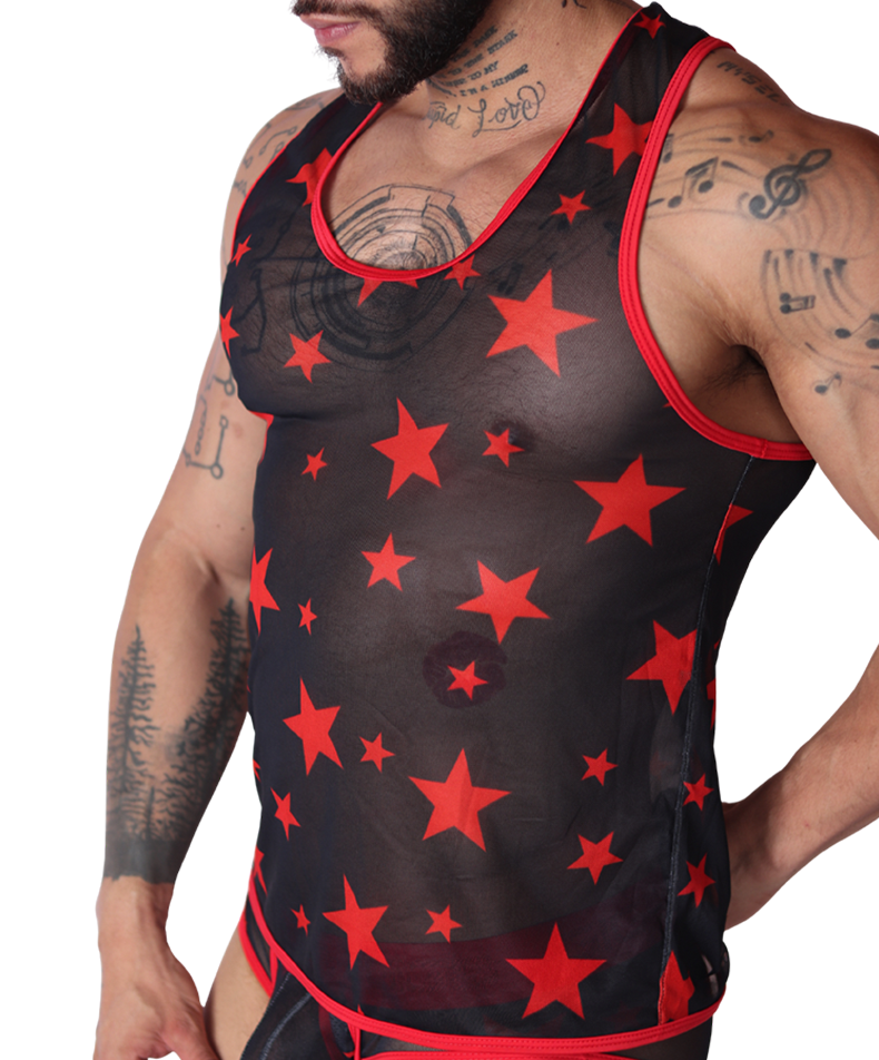 Star Red Tank front view by Gigo Underwear
