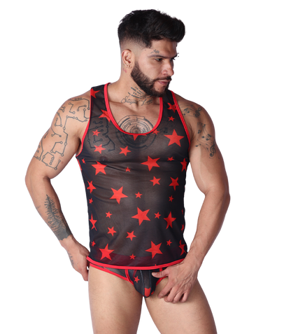 Star Red Tank on model by Gigo Underwear