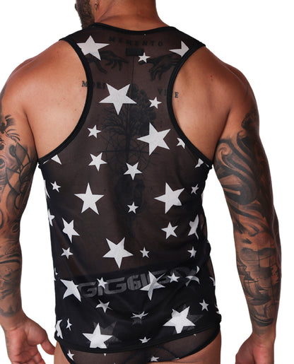 Star White Tank back view by Gigo Underwear