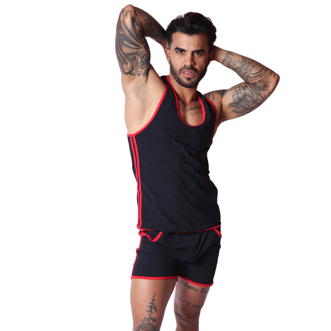 Typer Black Tank on model by Gigo Underwear