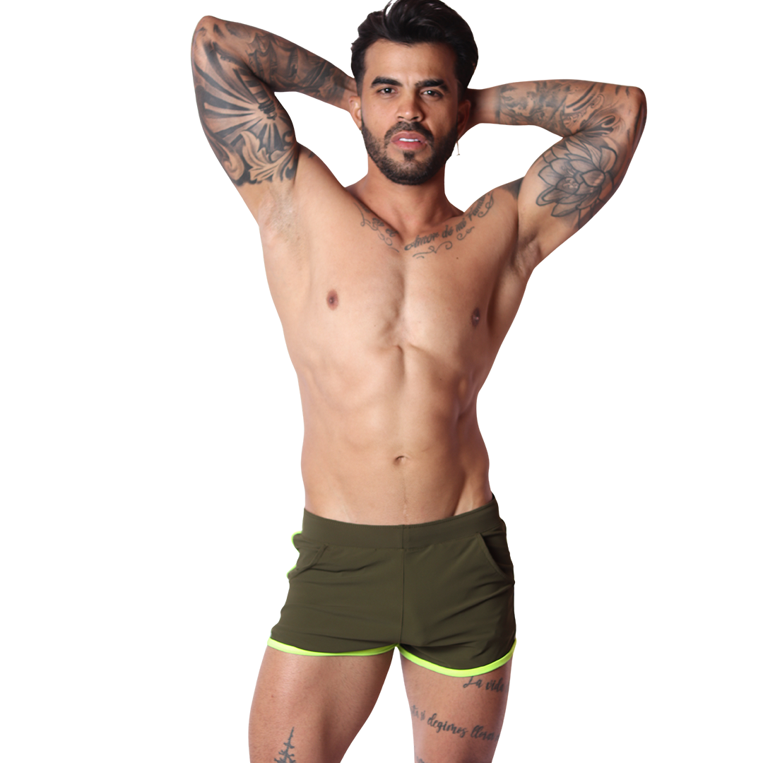 Typerhot Green Shorts on model by Gigo Underwear